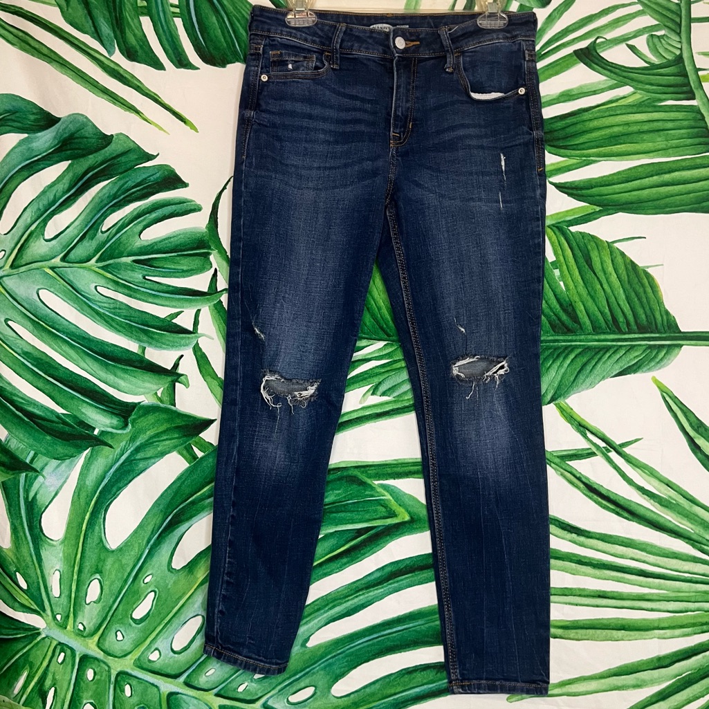 Old Navy 8p Rockstar Super Skinny Dark Wash Distressed Ripped Casual School Jean